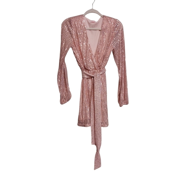 Pink Lily Dresses & Skirts - Pink Lily Long Sleeve Faux Wrap Sequin Mini Dress- size XS